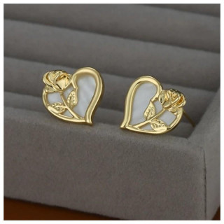 Pozlačeni uhani v obliki srca z vrtnicami