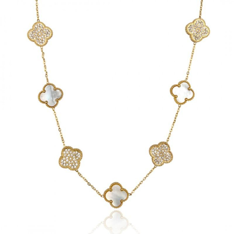 Ženska pozlačena ogrlica z deteljicami