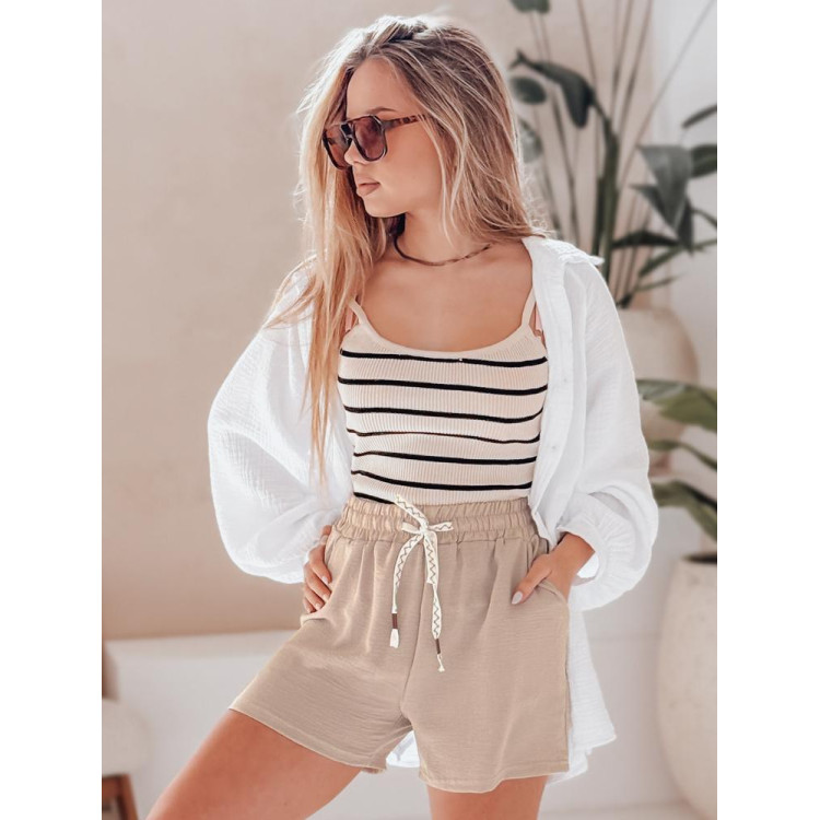 Bež ženske kratke hlače z visokim pasom SY0447