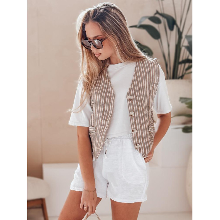 Ženske bele kratke hlače z visokim pasom SY0450