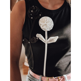 Črna ženska majica s 3D rožami RY2731