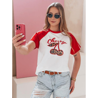 Rdeče-bela ženska majica s potiskom češenj RY2866