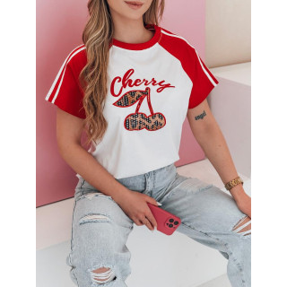 Rdeče-bela ženska majica s potiskom češenj RY2866