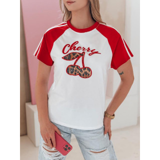 Rdeče-bela ženska majica s potiskom češenj RY2866