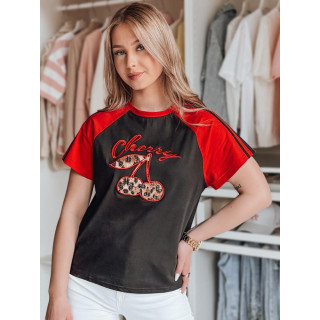 Ženska črno-rdeča majica s potiskom češenj RY2865