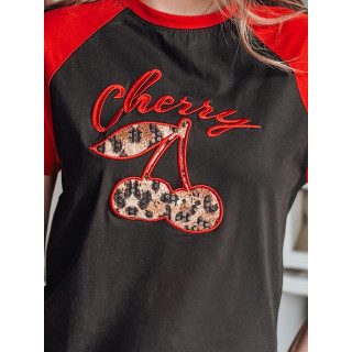 Ženska črno-rdeča majica s potiskom češenj RY2865