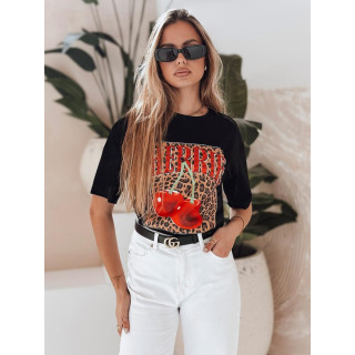 Ženska črna majica s potiskom češenj RY2875