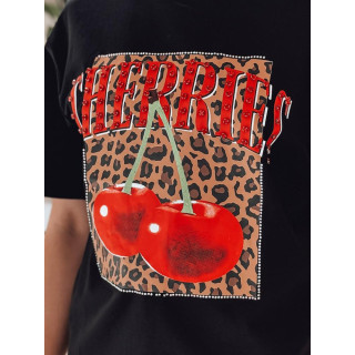 Ženska črna majica s potiskom češenj RY2875