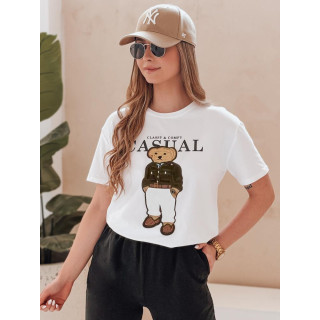 Bela ženska majica s prišivkom medveda RY2880