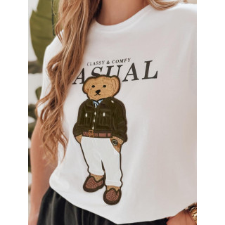 Bela ženska majica s prišivkom medveda RY2880