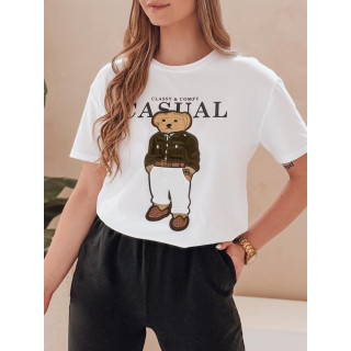 Bela ženska majica s prišivkom medveda RY2880