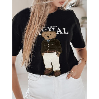 Ženska črna majica z našitkom medveda RY2879