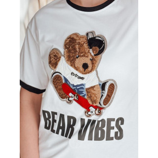 Ženska bela majica z našitkom medveda RY2852