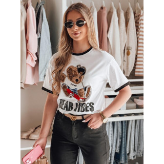Ženska bela majica z našitkom medveda RY2852