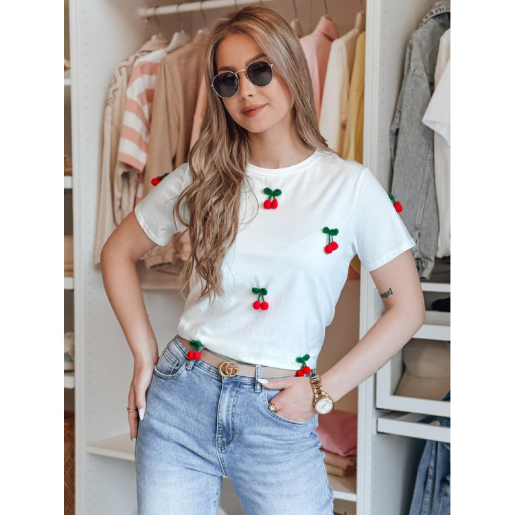 Ženska bela 3D majica z motivom češnje RY2848