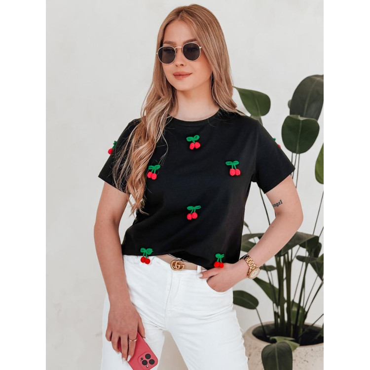 Črna ženska 3D majica z motivom češnje RY2847