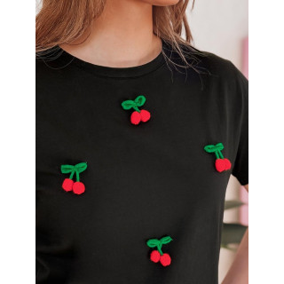 Črna ženska 3D majica z motivom češnje RY2847