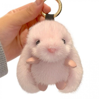Obesek za ključe z roza kosmatim zajčkom