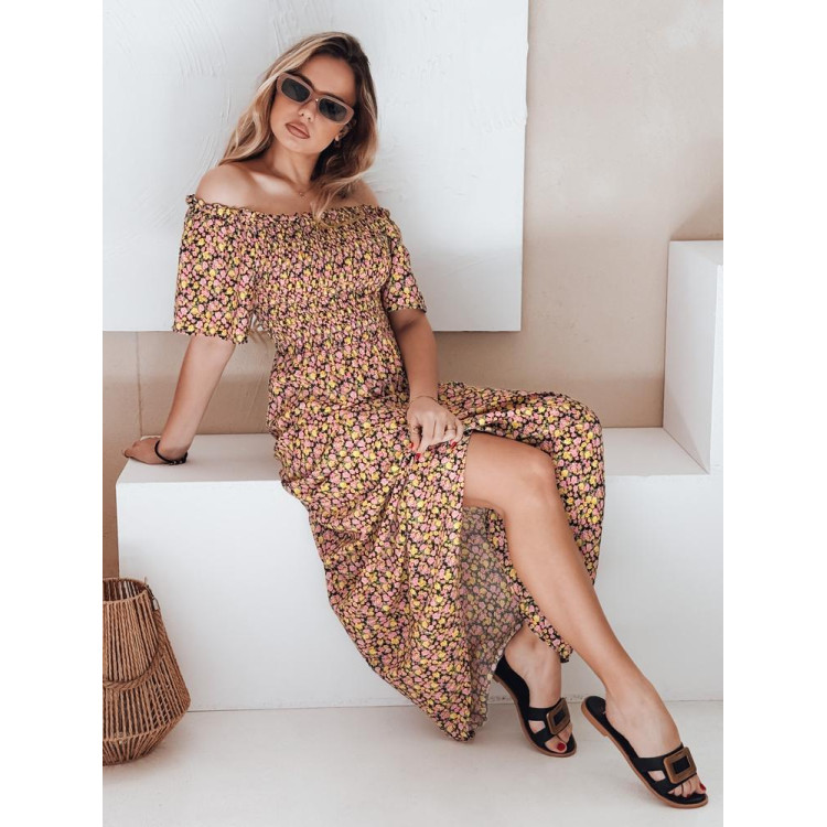 Cvetlična rumena dolga obleka EY2636