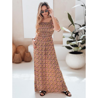 Cvetlična rumena dolga obleka EY2636