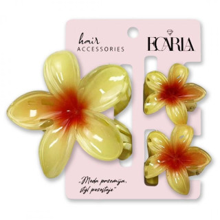 Komplet 3 rumenih ombre sponk za lase - rože