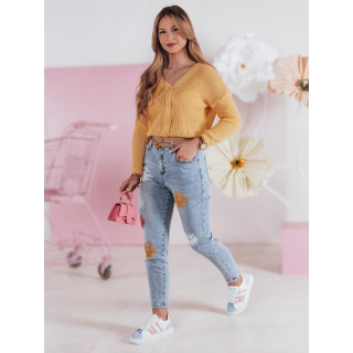 Ženske modre kavbojke s cvetličnim potiskom UY2467