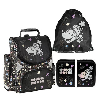 Črn šolski komplet MINNIE iz vrhunske aktovke, torbe in peresnice