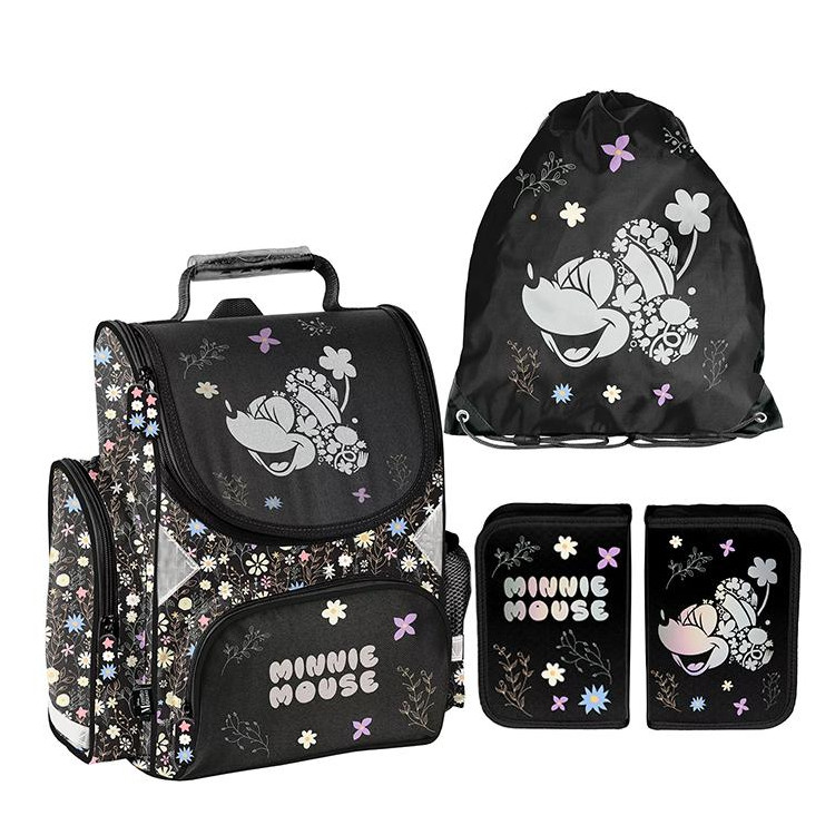 Črn šolski komplet MINNIE iz vrhunske aktovke, torbe in peresnice