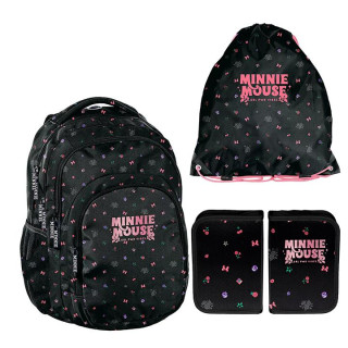 Črn 3-delni šolski komplet MINNIE iz nahrbtnika, torbe in peresnice