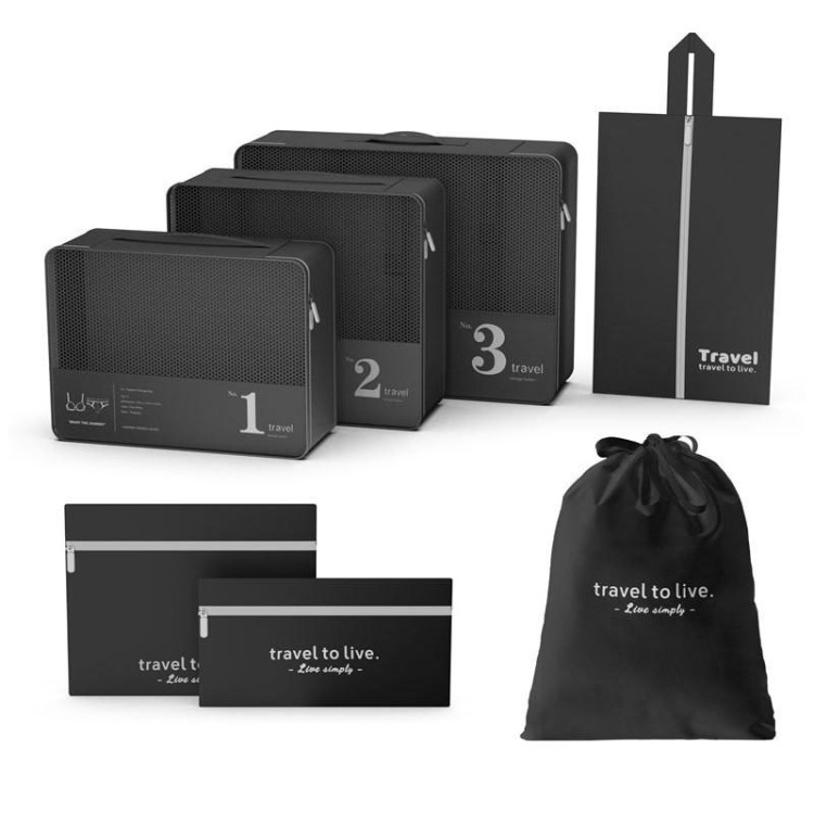 Potovalni set 7 kozmetičnih torbic v črni barvi