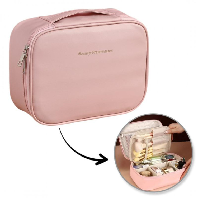 Roza usnjena kozmetična torbica