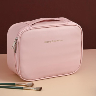 Roza usnjena kozmetična torbica