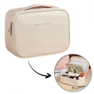 Usnjena kozmetična torbica kremne barve