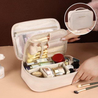 Usnjena kozmetična torbica kremne barve