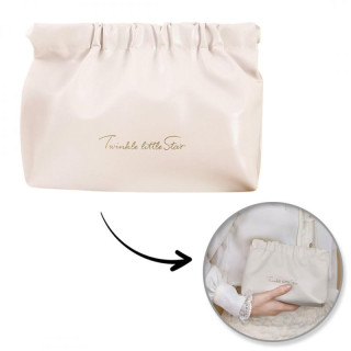 Bež usnjena kozmetična torbica - M