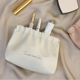 Bež usnjena kozmetična torbica - S