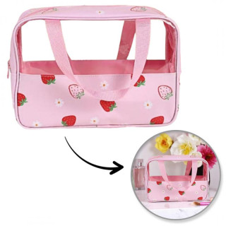 Roza kozmetična torbica z jagodami - M