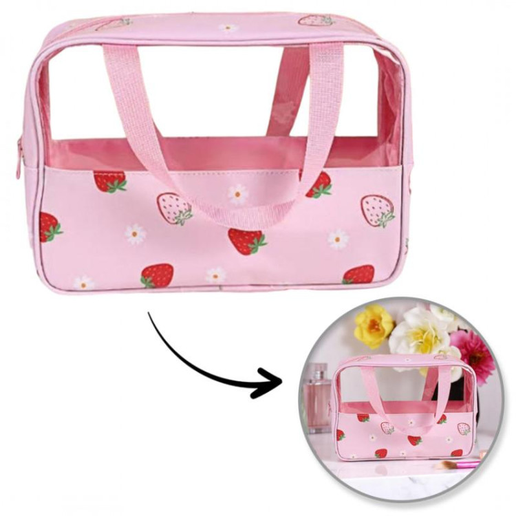 Roza kozmetična torbica z jagodami - M