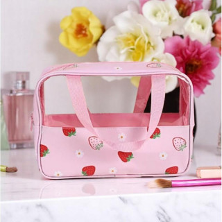 Roza kozmetična torbica z jagodami - M