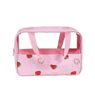 Roza kozmetična torbica z jagodami - M