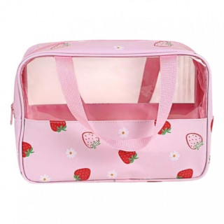 Roza kozmetična torbica z jagodami - M