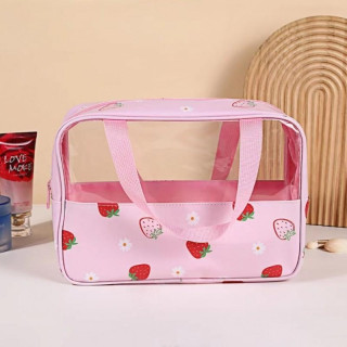 Roza kozmetična torbica z jagodami - M