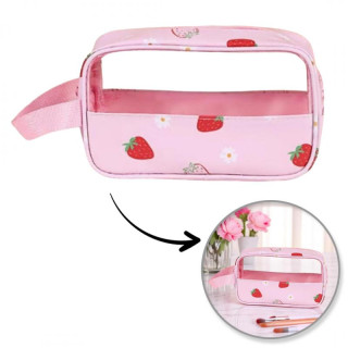 Roza kozmetična torbica z jagodami - S