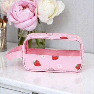 Roza kozmetična torbica z jagodami - S