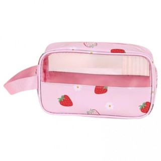 Roza kozmetična torbica z jagodami - S