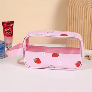 Roza kozmetična torbica z jagodami - S