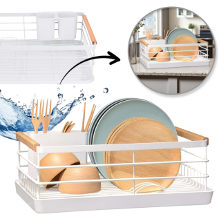 Bel odcejalnik za posodo s pladnjem