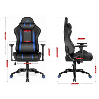 Črno-moder usnjen igralni stol HELLS CHAIR HC-1013