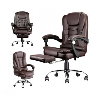 Vrtljiv pisarniški stol z naslonom za noge - rjavo eko usnje