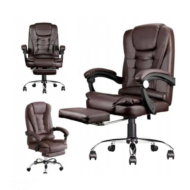 Vrtljiv pisarniški stol z naslonom za noge - rjavo eko usnje